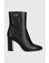 Calvin Klein Kožené členkové topánky CUP HEEL ANKLE BOOT W/HW 80 dámske čierna farba na podpätku HW0HW01750 - Pepit.sk