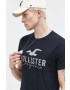 Hollister Co. Bavlnené tričko pánsky čierna farba s nášivkou - Pepit.sk