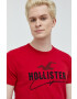 Hollister Co. Bavlnené tričko červená farba s nášivkou - Pepit.sk