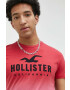 Hollister Co. Bavlnené tričko červená farba vzorované - Pepit.sk