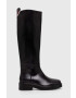 Tommy Hilfiger Kožené čižmy COOL ELEVATED LONGBOOT dámske čierna farba na plochom podpätku FW0FW07488 - Pepit.sk