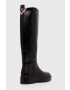 Tommy Hilfiger Kožené čižmy COOL ELEVATED LONGBOOT dámske čierna farba na plochom podpätku FW0FW07488 - Pepit.sk