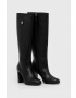 Tommy Hilfiger Kožené čižmy FEMININE TH HARDWARE LONGBOOT dámske čierna farba na podpätku FW0FW07541 - Pepit.sk