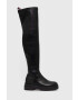 Tommy Hilfiger Kožené čižmy Monochromatic Over The Knee Boot dámske čierna farba na platforme - Pepit.sk