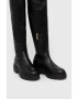 Tommy Hilfiger Kožené čižmy Monochromatic Over The Knee Boot dámske čierna farba na platforme - Pepit.sk