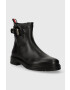 Tommy Hilfiger Kožené členkové topánky BELT BOOTIE LEATHER dámske čierna farba na plochom podpätku FW0FW07479 - Pepit.sk