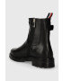 Tommy Hilfiger Kožené členkové topánky BELT BOOTIE LEATHER dámske čierna farba na plochom podpätku FW0FW07479 - Pepit.sk