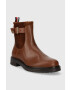 Tommy Hilfiger Kožené členkové topánky BELT BOOTIE MATERIAL MIX dámske hnedá farba na plochom podpätku FW0FW07477 - Pepit.sk