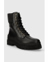 Tommy Hilfiger Kožené členkové topánky FEMININE FELT LACE UP BOOTIE dámske čierna farba na plochom podpätku zateplené FW0FW07500 - Pepit.sk