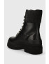 Tommy Hilfiger Kožené členkové topánky FEMININE FELT LACE UP BOOTIE dámske čierna farba na plochom podpätku zateplené FW0FW07500 - Pepit.sk