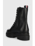 Tommy Hilfiger Kožené workery Monochromatic Lace Up Boot dámske čierna farba na plochom podpätku - Pepit.sk