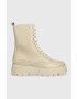 Tommy Hilfiger Kožené workery Monochromatic Lace Up Boot dámske béžová farba na plochom podpätku - Pepit.sk