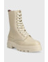 Tommy Hilfiger Kožené workery Monochromatic Lace Up Boot dámske béžová farba na plochom podpätku - Pepit.sk