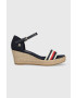 Tommy Hilfiger Sandále MID WEDGE CORPORATE dámske tmavomodrá farba na kline - Pepit.sk