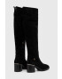 Tommy Hilfiger Semišové čižmy FEMININE SUEDE OVERKNEE BOOT dámske čierna farba na podpätku FW0FW07667 - Pepit.sk