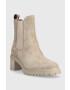 Tommy Hilfiger Semišové topánky chelsea ESSENTIAL MIDHEEL SUEDE BOOTIE dámske béžová farba na podpätku FW0FW07522 - Pepit.sk