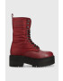 Tommy Jeans Workery Flatform Padded Boot dámske bordová farba na platforme - Pepit.sk