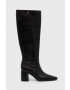 Tory Burch Kožené čižmy BANANA TALL BOOT dámske čierna farba na podpätku 154529-006 - Pepit.sk