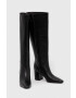 Tory Burch Kožené čižmy BANANA TALL BOOT dámske čierna farba na podpätku 154529-006 - Pepit.sk