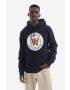 Wood Wood Bavlnená mikina Ian Crest Hoodie 10285600-2424 NAVY pánska tmavomodrá farba s kapucňou s potlačou - Pepit.sk