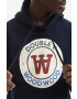 Wood Wood Bavlnená mikina Ian Crest Hoodie 10285600-2424 NAVY pánska tmavomodrá farba s kapucňou s potlačou - Pepit.sk