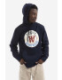 Wood Wood Bavlnená mikina Ian Crest Hoodie 10285600-2424 NAVY pánska tmavomodrá farba s kapucňou s potlačou - Pepit.sk