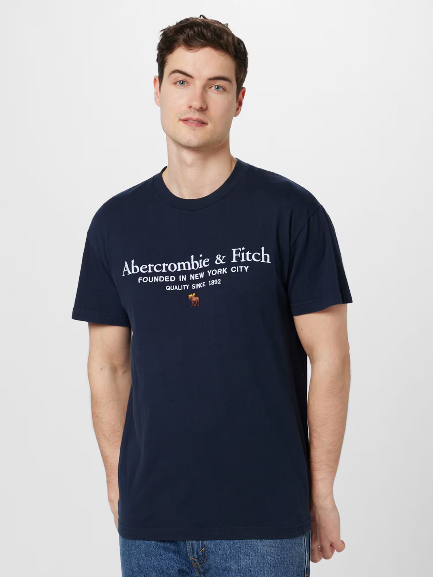 Abercrombie & Fitch Tričko námornícka modrá / hnedá / biela - Pepit.sk