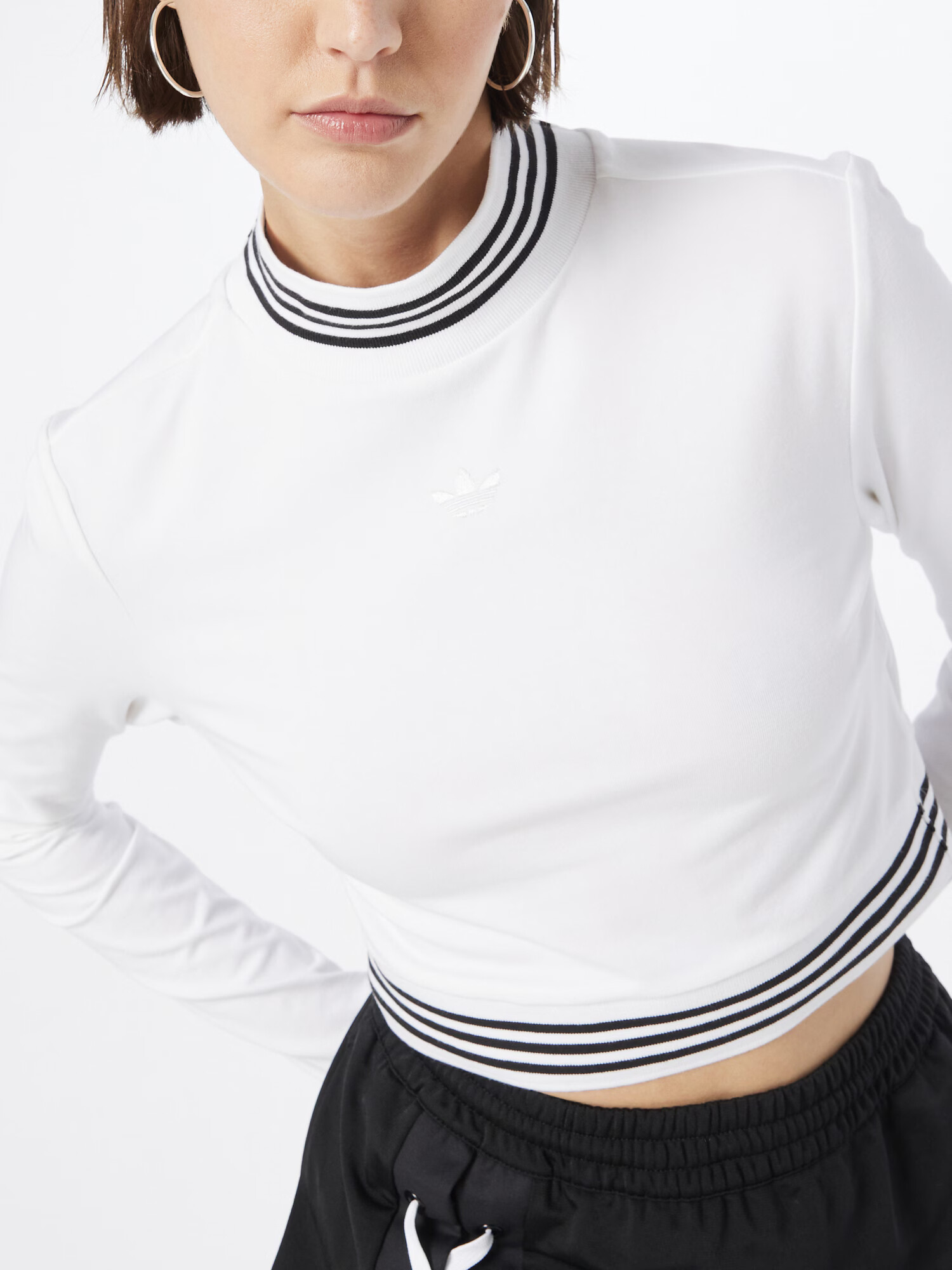 ADIDAS ORIGINALS Tričko 'Long-Sleeve Top With Ribbed Collar And Hem' čierna / biela - Pepit.sk