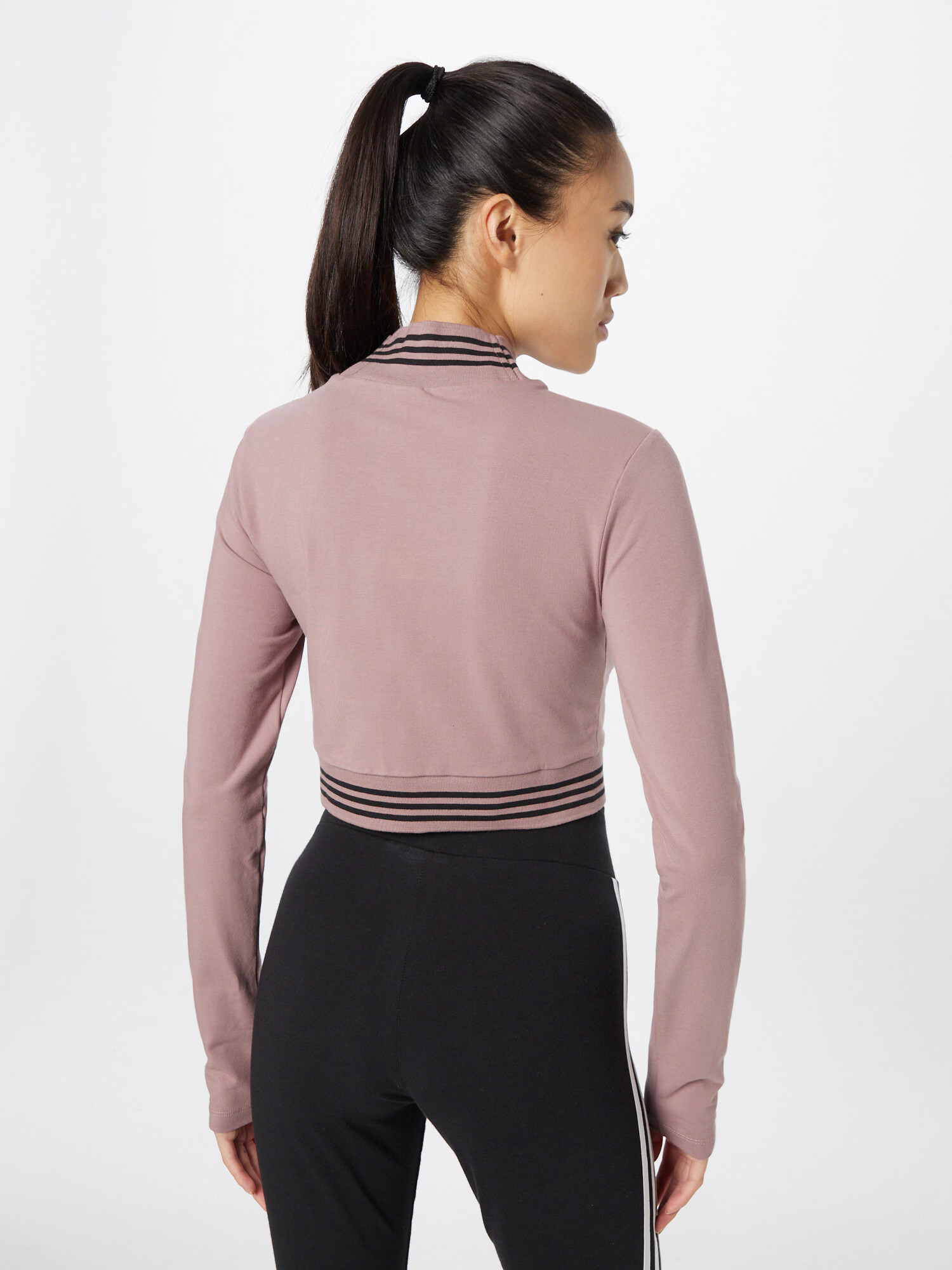 ADIDAS ORIGINALS Tričko 'Long-Sleeve Top With Ribbed Collar And Hem' slivková / čierna - Pepit.sk