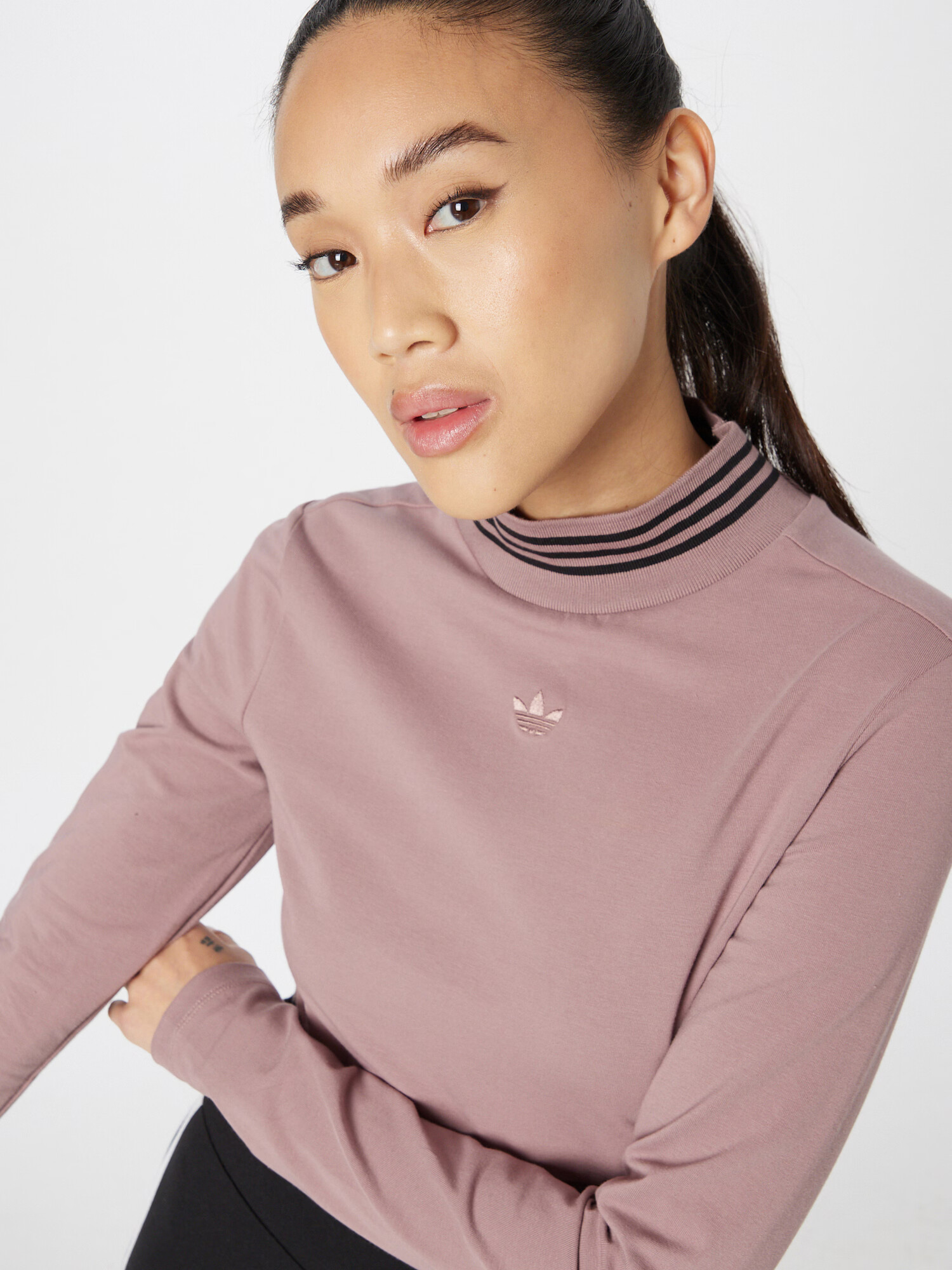 ADIDAS ORIGINALS Tričko 'Long-Sleeve Top With Ribbed Collar And Hem' slivková / čierna - Pepit.sk