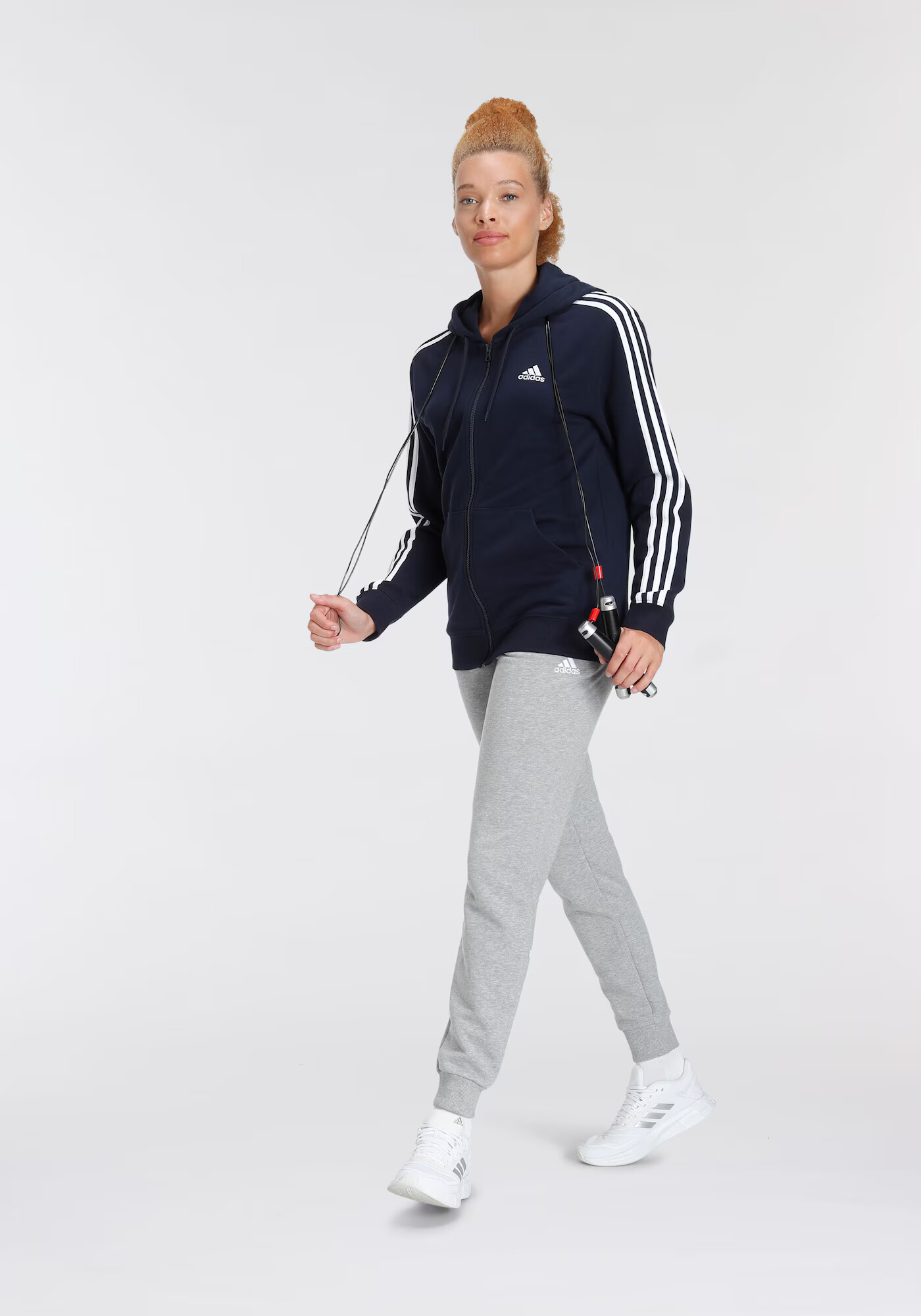 ADIDAS SPORTSWEAR Športové nohavice 'Essentials' sivá melírovaná / biela - Pepit.sk