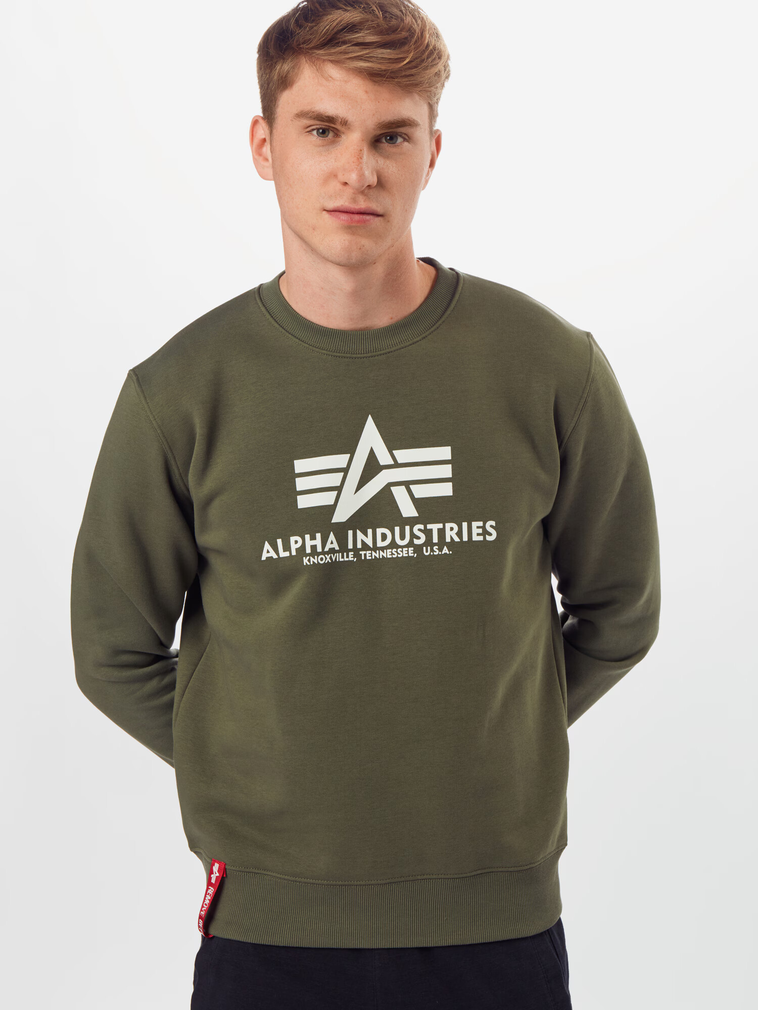 ALPHA INDUSTRIES Mikina olivová / červená / biela - Pepit.sk