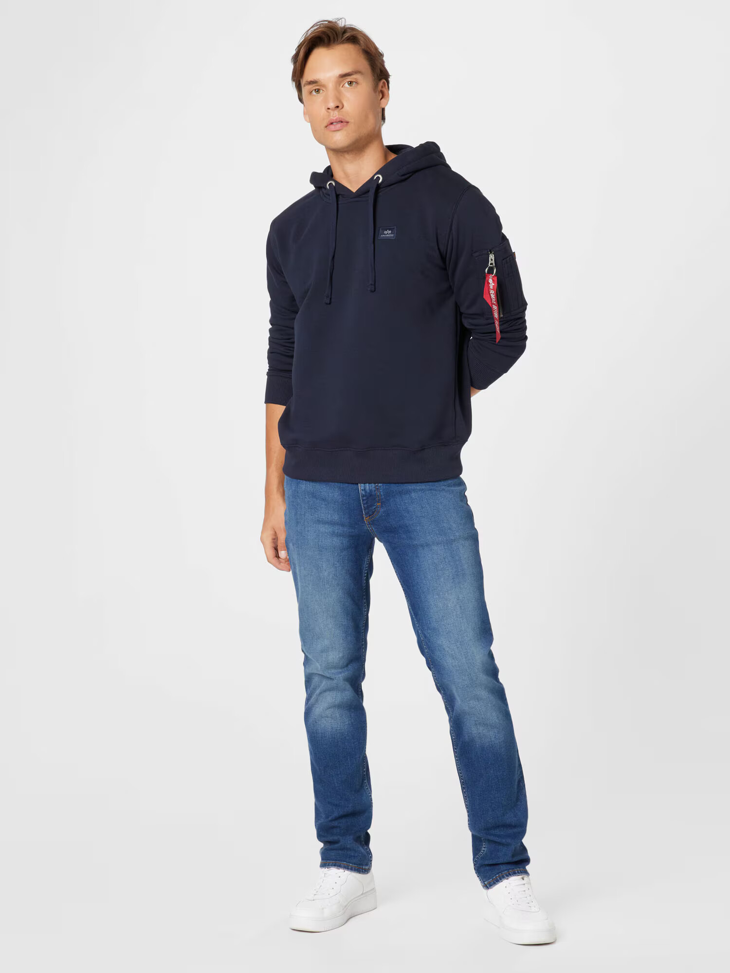 ALPHA INDUSTRIES Mikina 'X-Fit' tmavomodrá / melónová / biela - Pepit.sk