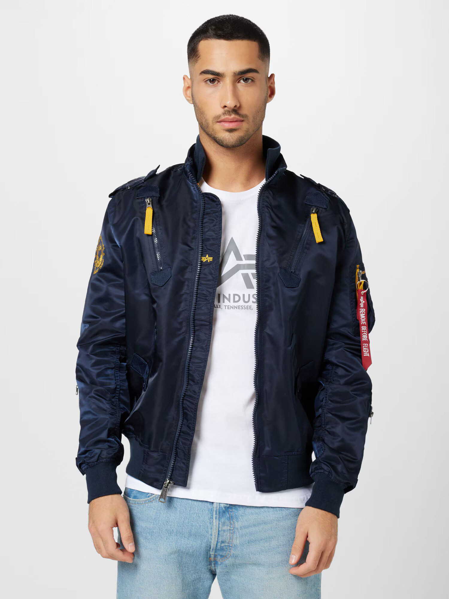 ALPHA INDUSTRIES Prechodná bunda 'Falcon II' námornícka modrá / žltá / čierna - Pepit.sk