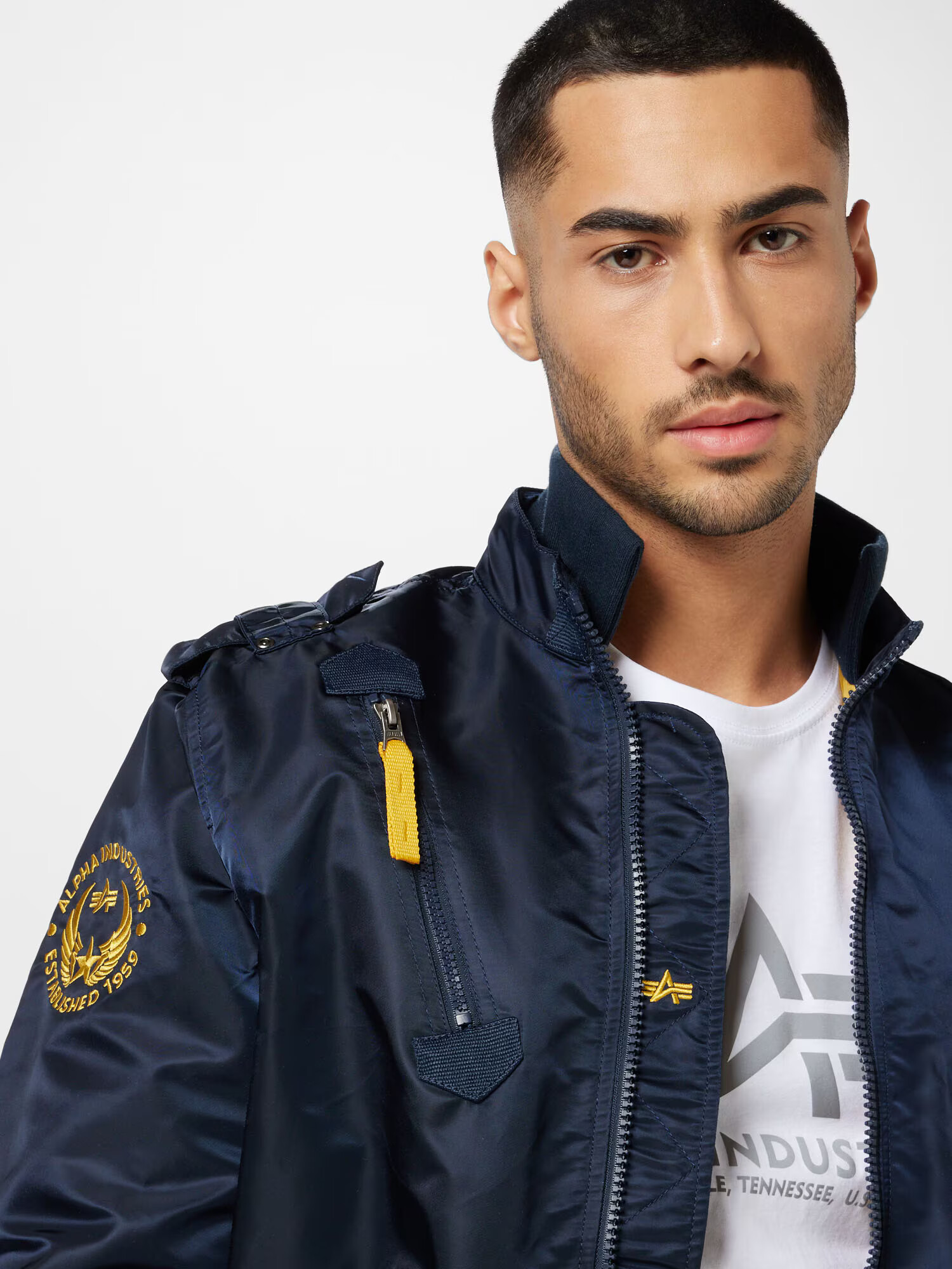 ALPHA INDUSTRIES Prechodná bunda 'Falcon II' námornícka modrá / žltá / čierna - Pepit.sk