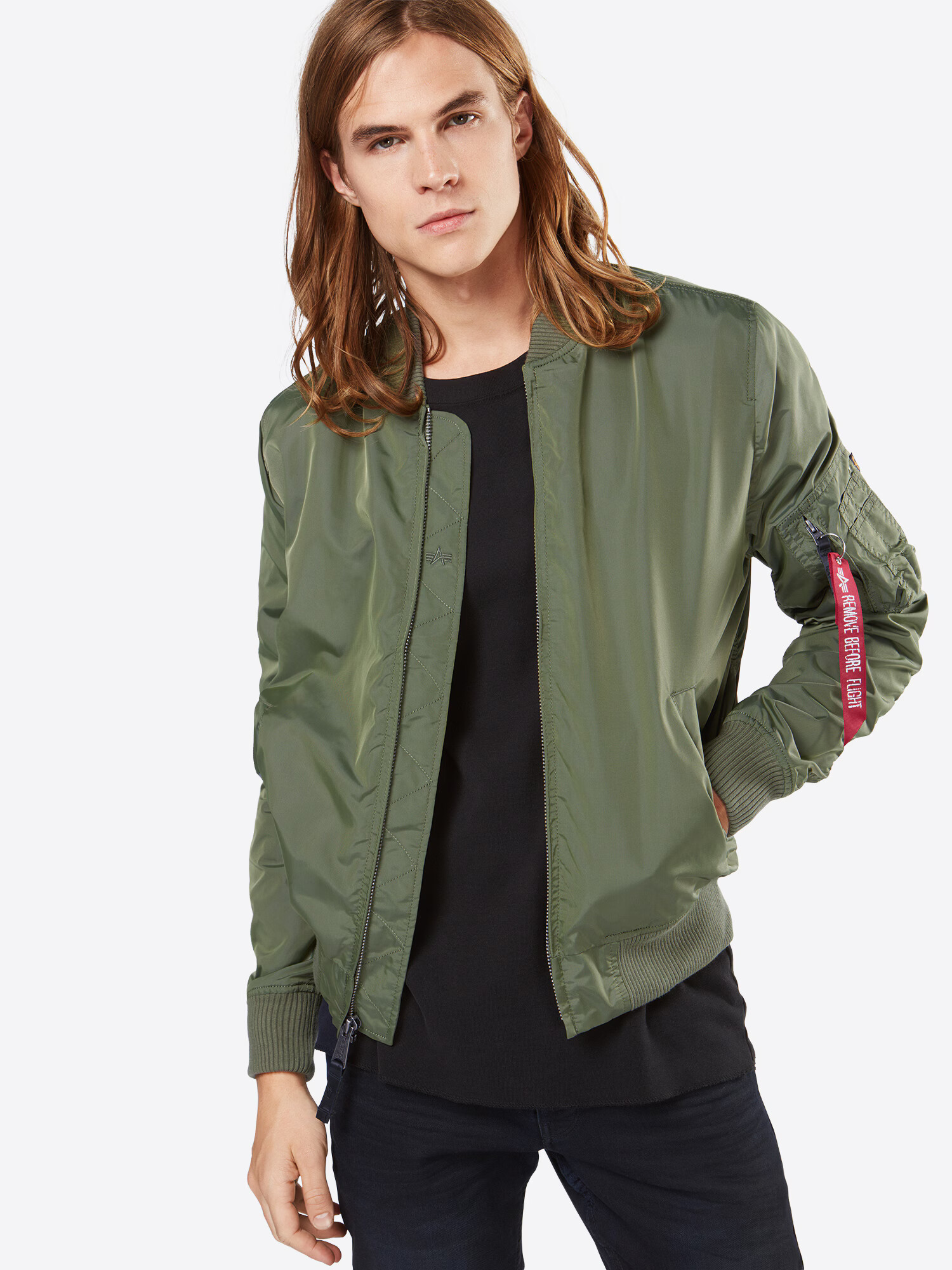 ALPHA INDUSTRIES Prechodná bunda 'MA-1 TT' kaki / červená / biela - Pepit.sk