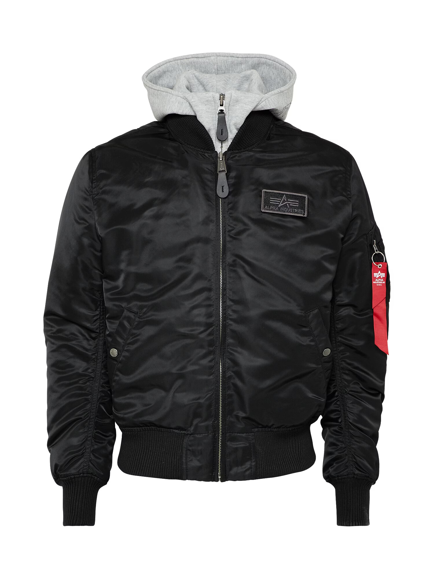 ALPHA INDUSTRIES Prechodná bunda 'MA-1 D-Tec' sivá melírovaná / červená / čierna - Pepit.sk