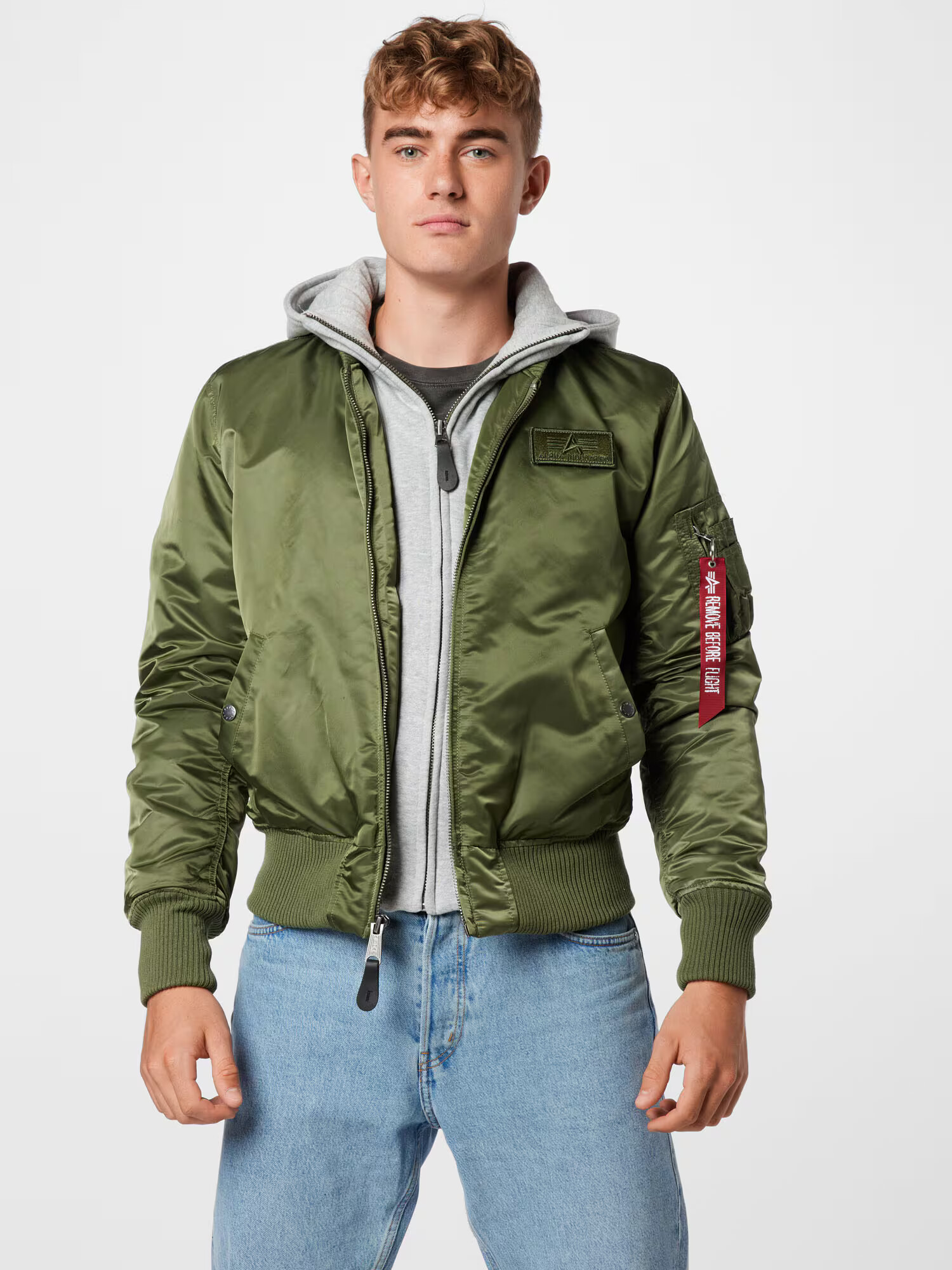 ALPHA INDUSTRIES Prechodná bunda 'MA-1 D-Tec' sivá melírovaná / zelená - Pepit.sk