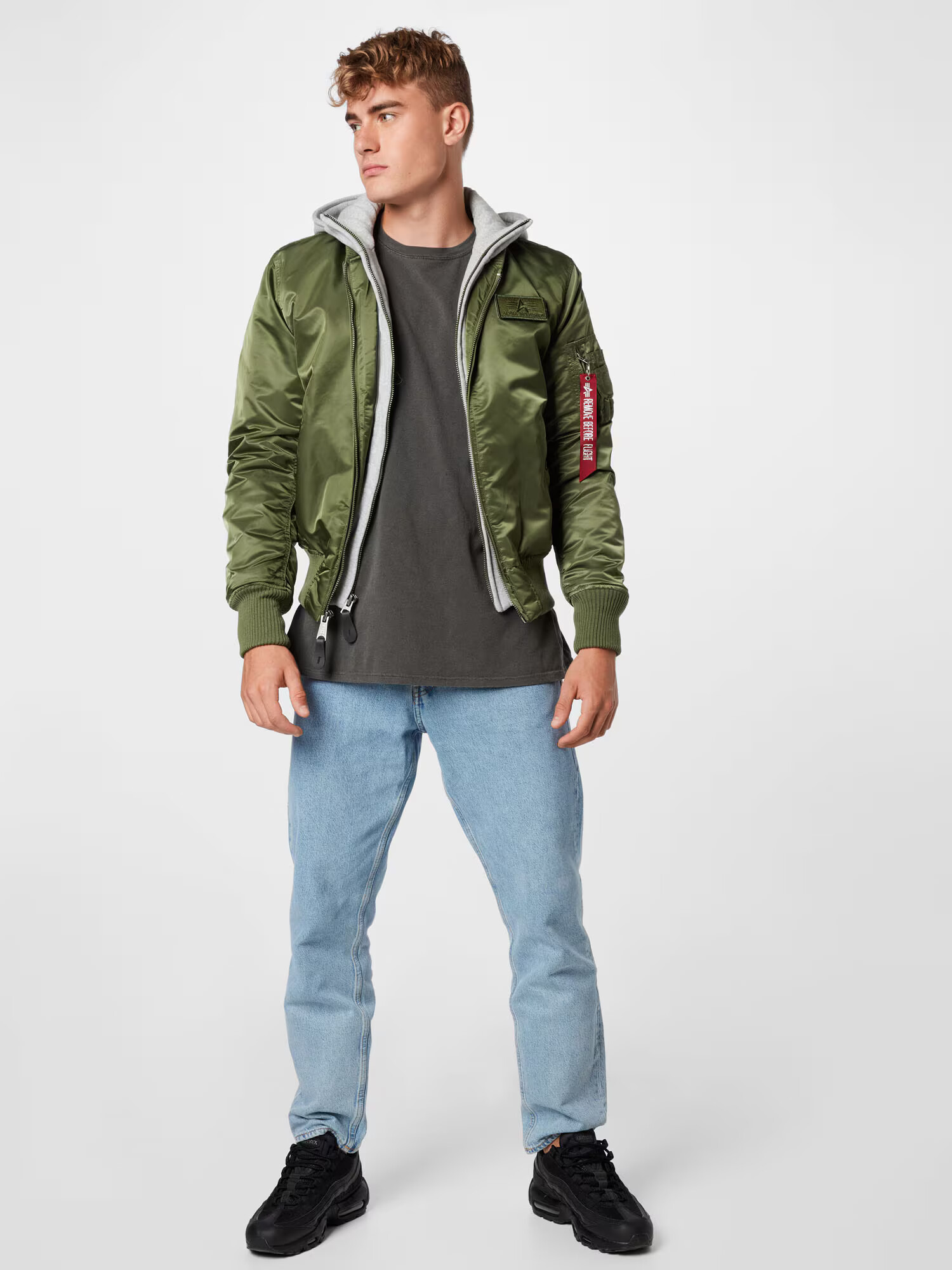 ALPHA INDUSTRIES Prechodná bunda 'MA-1 D-Tec' sivá melírovaná / zelená - Pepit.sk