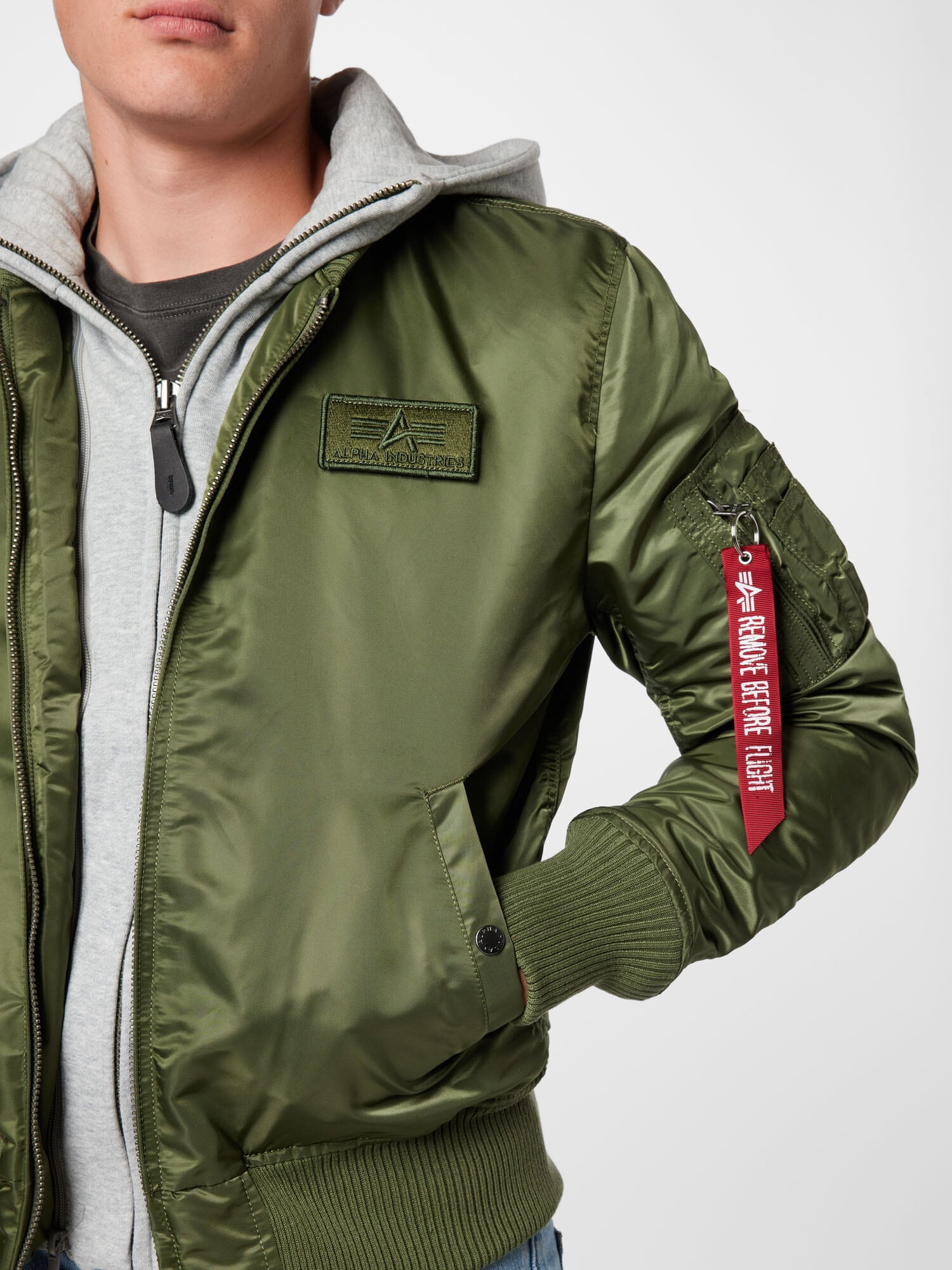 ALPHA INDUSTRIES Prechodná bunda 'MA-1 D-Tec' sivá melírovaná / zelená - Pepit.sk