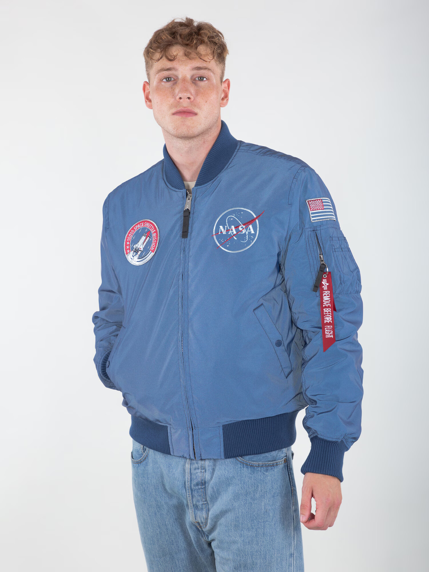 ALPHA INDUSTRIES Prechodná bunda 'MA-1 NASA Reflective' modrá / zmiešané farby - Pepit.sk