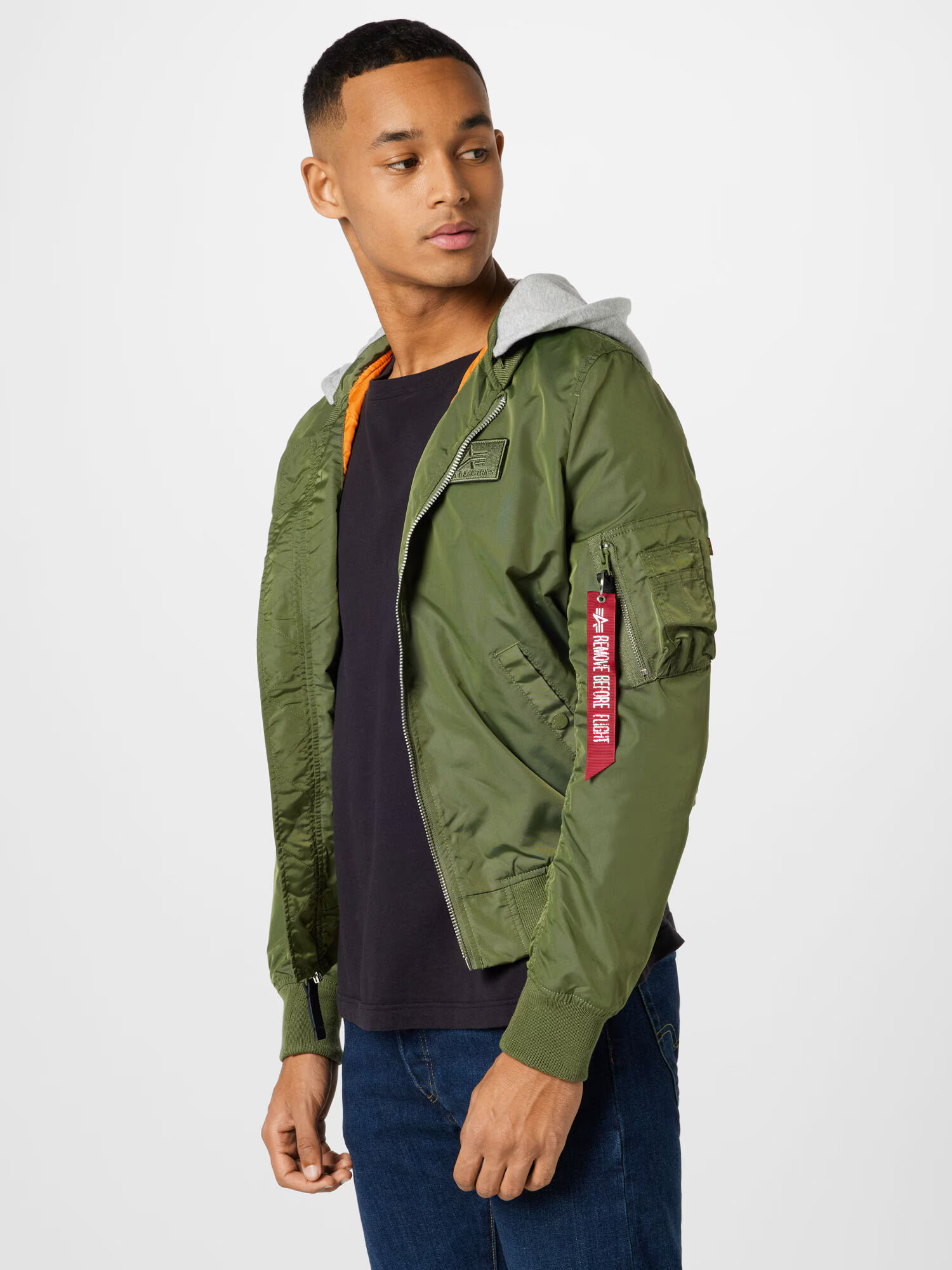 ALPHA INDUSTRIES Prechodná bunda sivá melírovaná / olivová / červená / biela - Pepit.sk