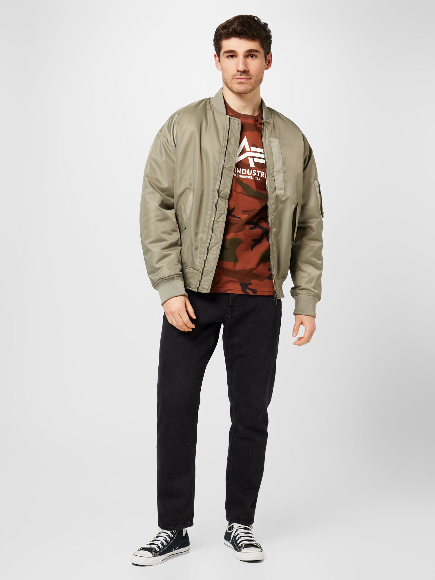 ALPHA INDUSTRIES Tričko hrdzavohnedá / antracitová / kaki / biela - Pepit.sk