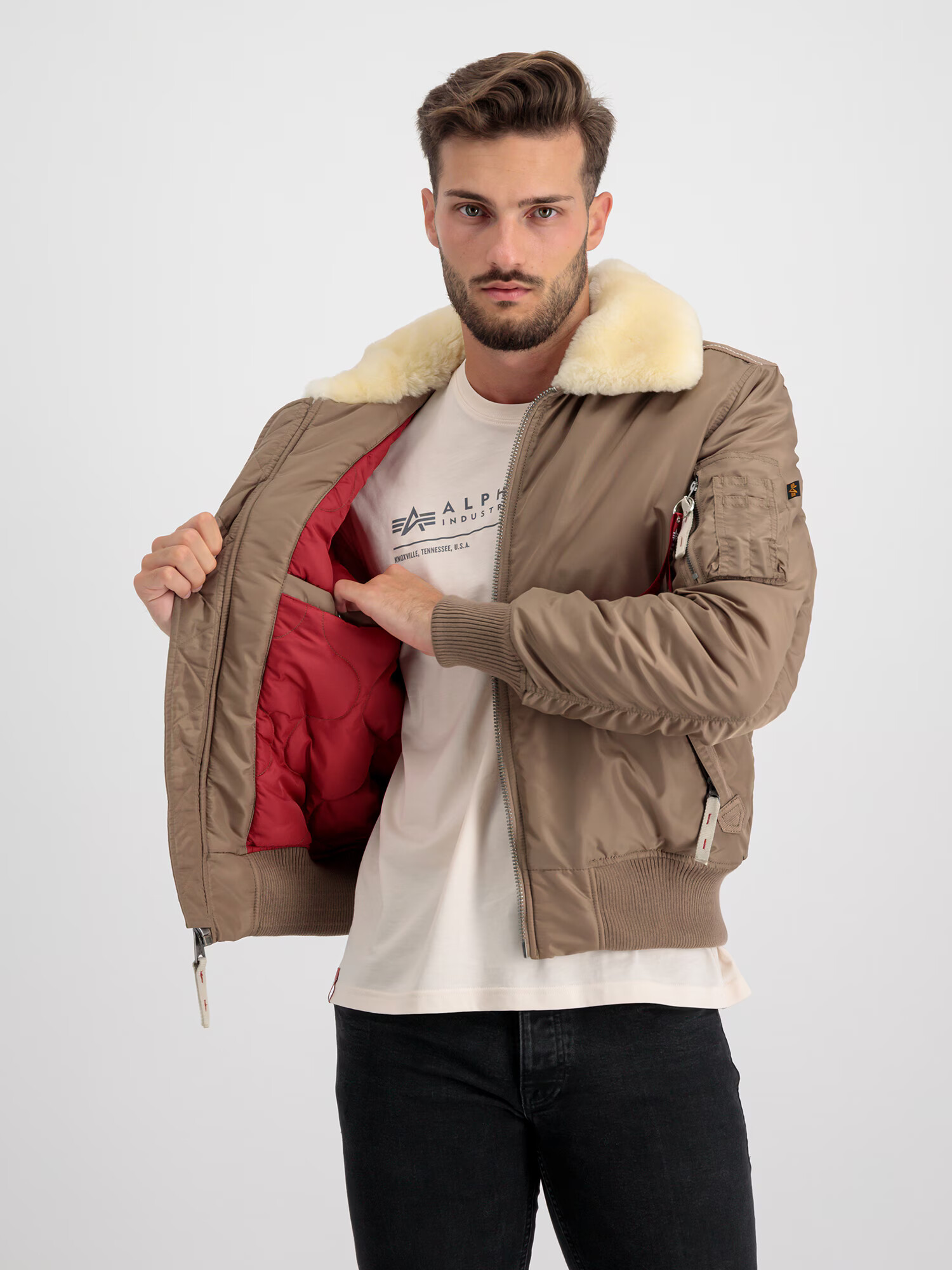 ALPHA INDUSTRIES Zimná bunda 'Injector III' béžová / tmavošedá / červená / biela - Pepit.sk