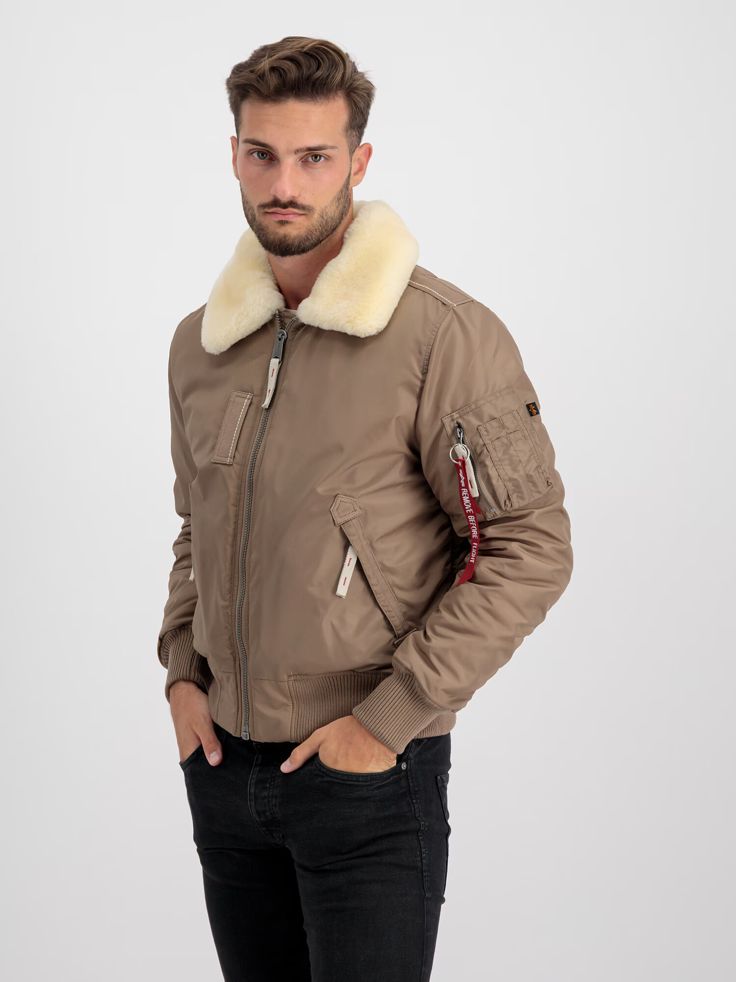 ALPHA INDUSTRIES Zimná bunda 'Injector III' béžová / tmavošedá / červená / biela - Pepit.sk