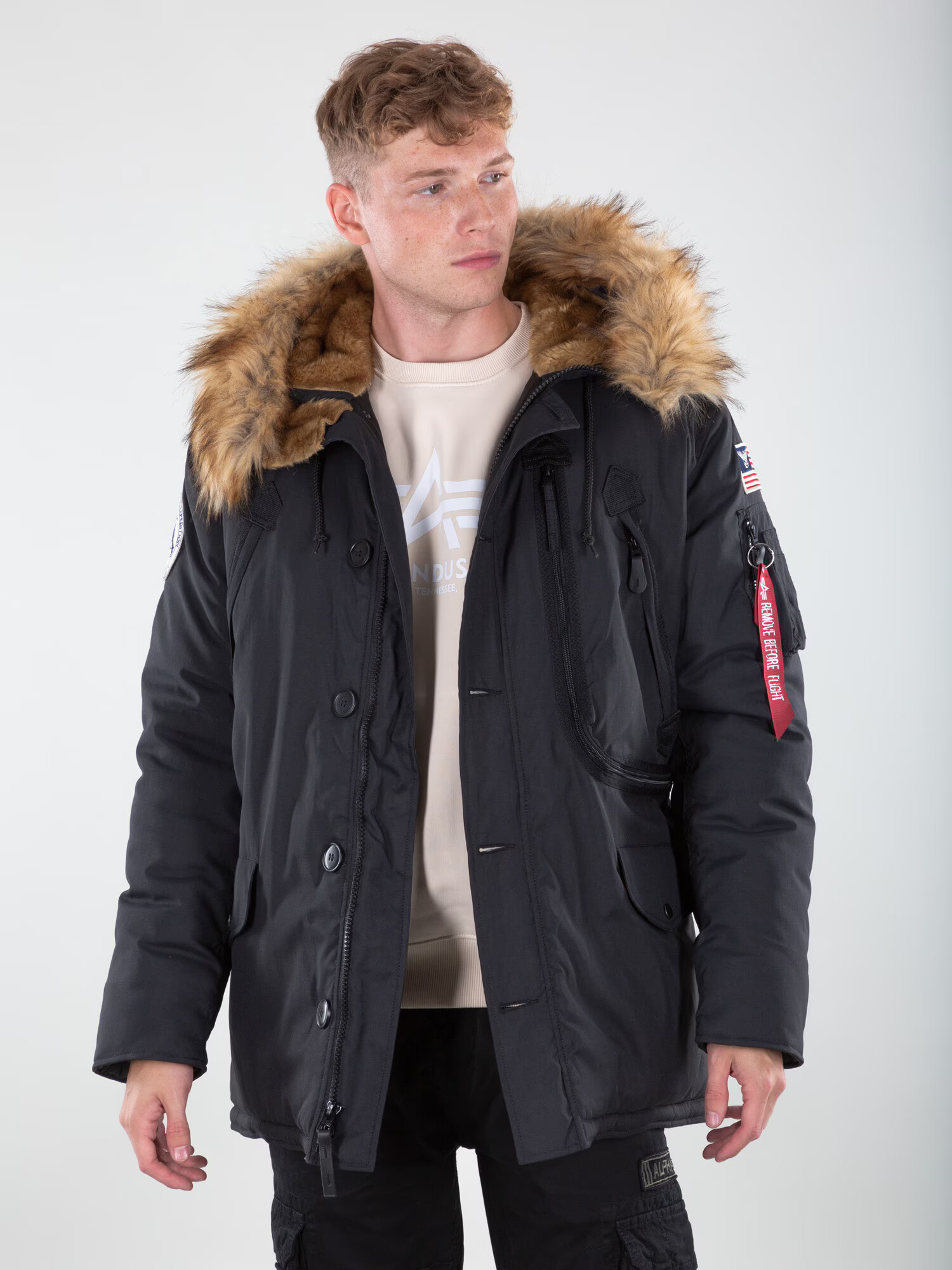 ALPHA INDUSTRIES Zimná parka 'Polar' červená / čierna / biela - Pepit.sk