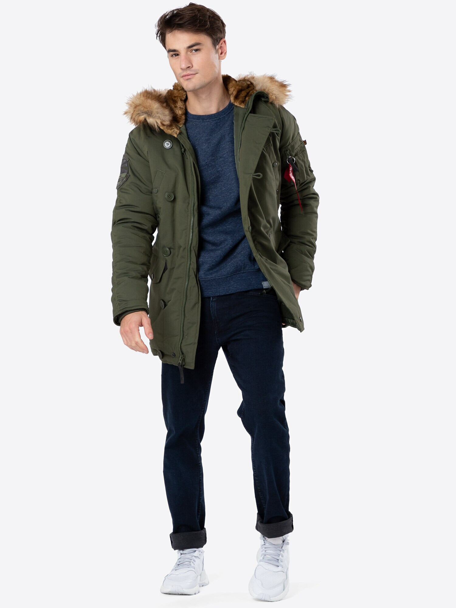 ALPHA INDUSTRIES Zimná parka 'Explorer' hnedá / olivová / červená / biela - Pepit.sk