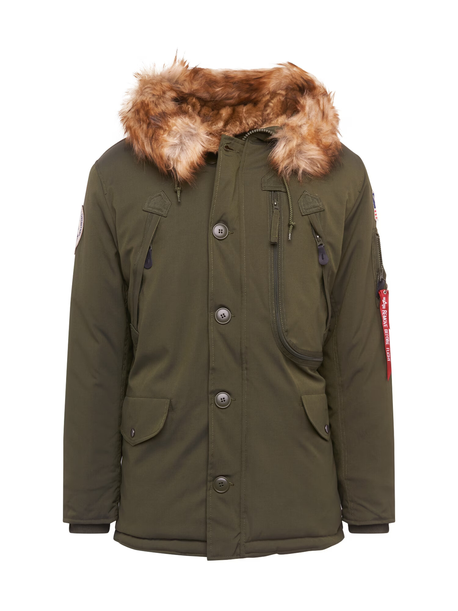 ALPHA INDUSTRIES Zimná parka 'Polar' žltohnedá / olivová / jasne červená / biela - Pepit.sk