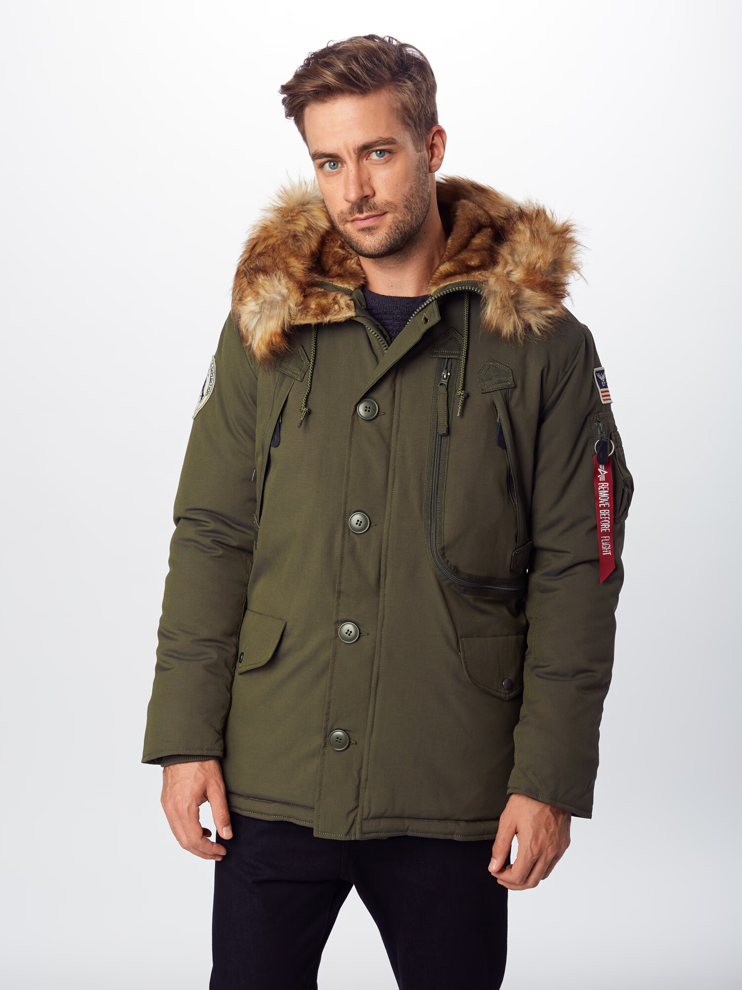 ALPHA INDUSTRIES Zimná parka 'Polar' žltohnedá / olivová / jasne červená / biela - Pepit.sk