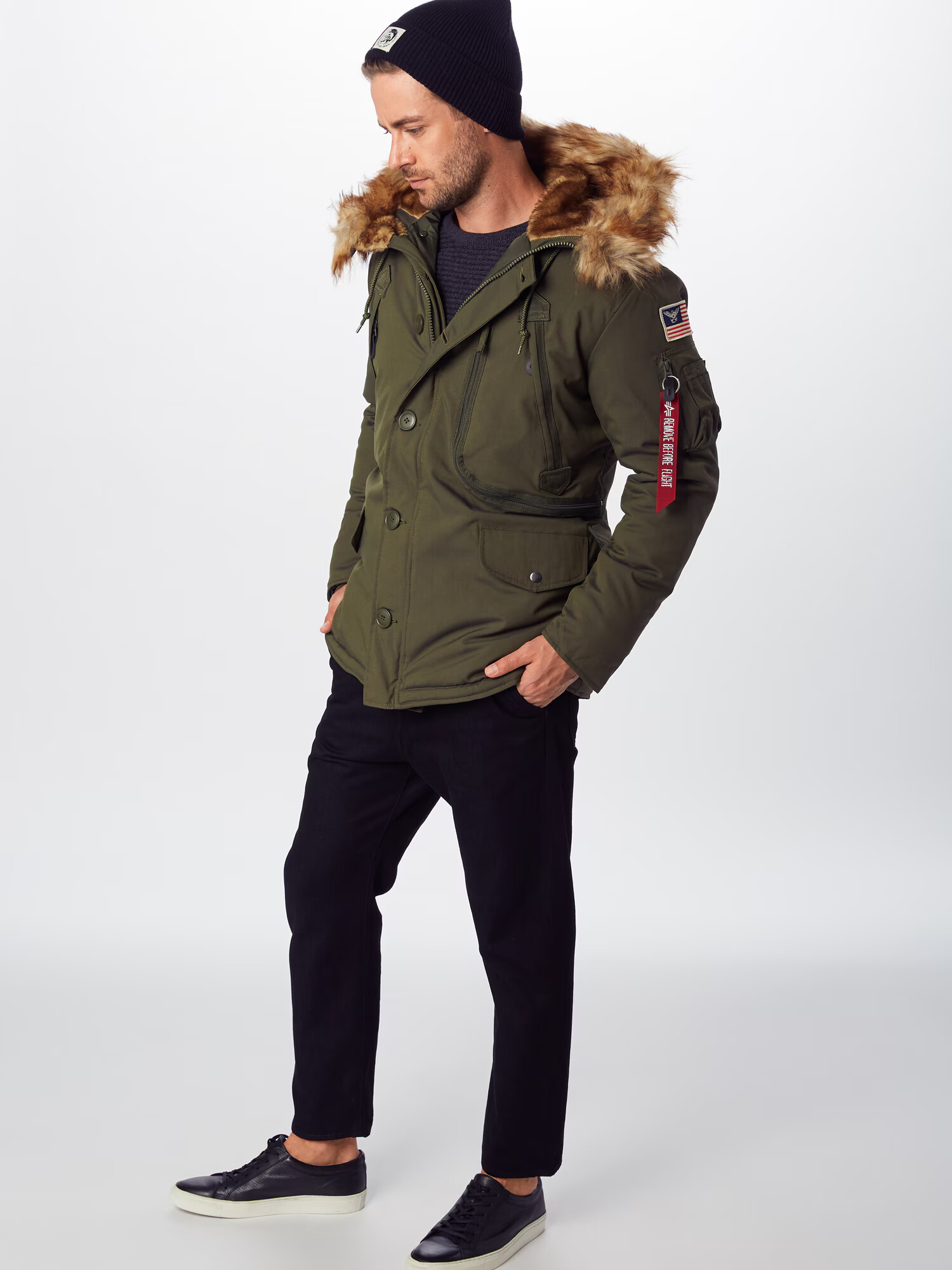 ALPHA INDUSTRIES Zimná parka 'Polar' žltohnedá / olivová / jasne červená / biela - Pepit.sk